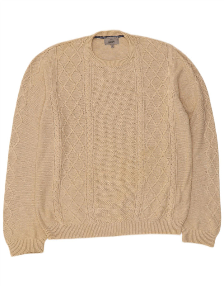 Marks & Spencer Mens Tailored Fit Crew Neck Jumper Sweater Large Beige