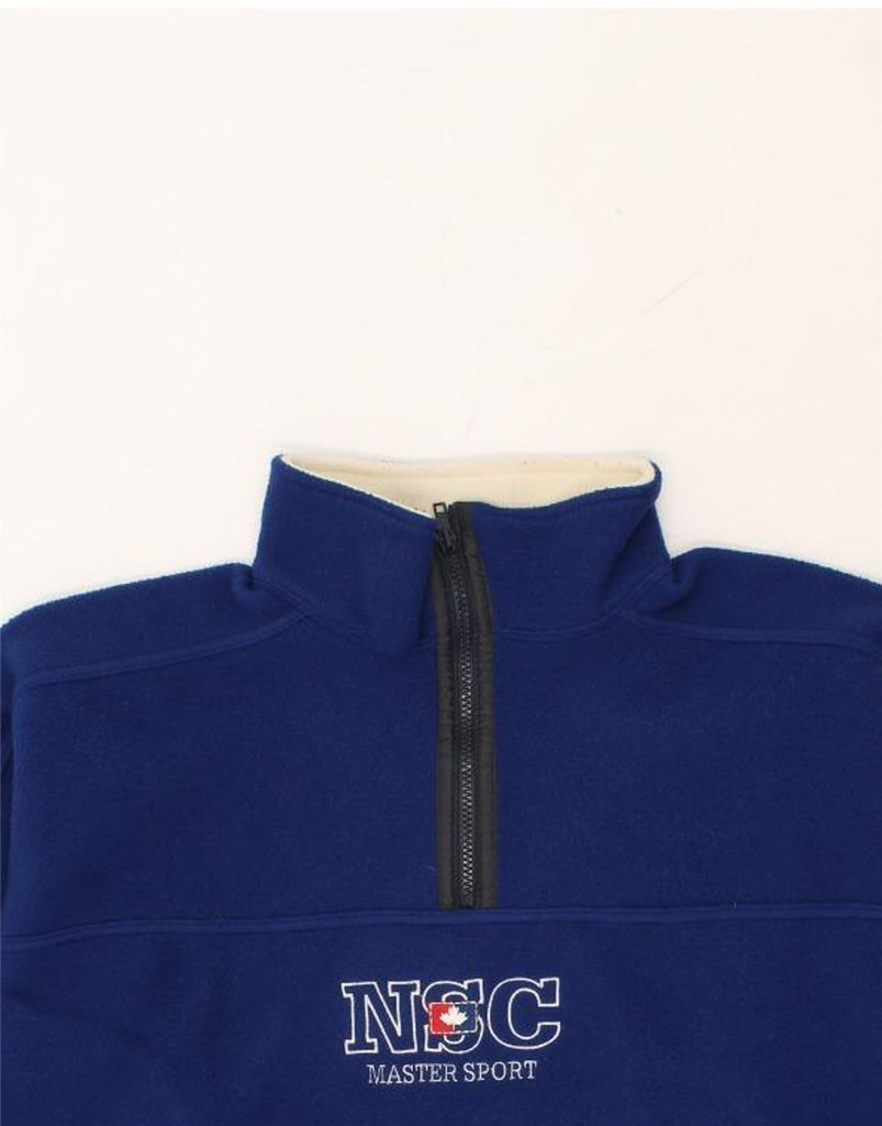 VINTAGE Mens Graphic Zip Neck Fleece Jumper Large Blue Polyester Sports | Vintage Vintage | Thrift | Second-Hand Vintage | Used Clothing | Messina Hembry 