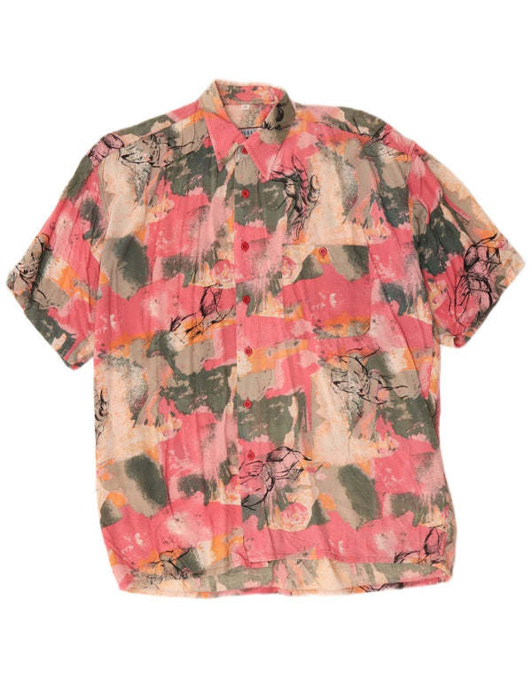 Vintage Mens Graphic Short Sleeve Shirt Medium Pink Tie Dye Viscose Beach