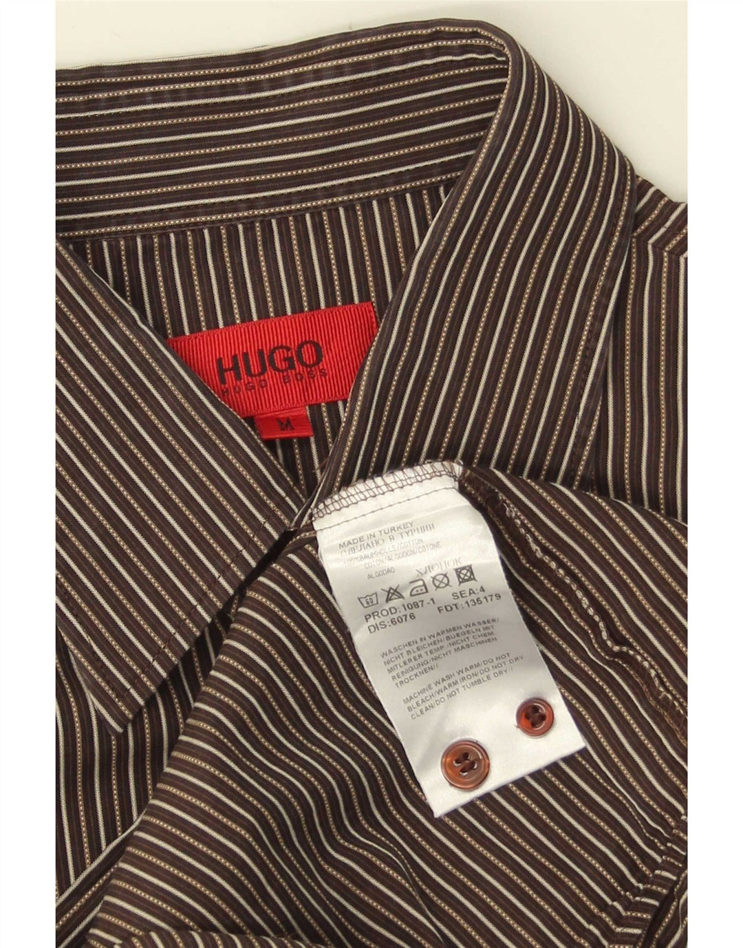 Hugo Boss Mens Shirt Medium Brown Pinstripe Cotton