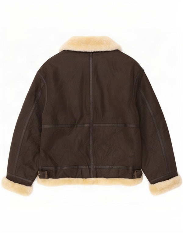 Conbipel Womens Shearling Jacket UK 16 Large Brown Leather