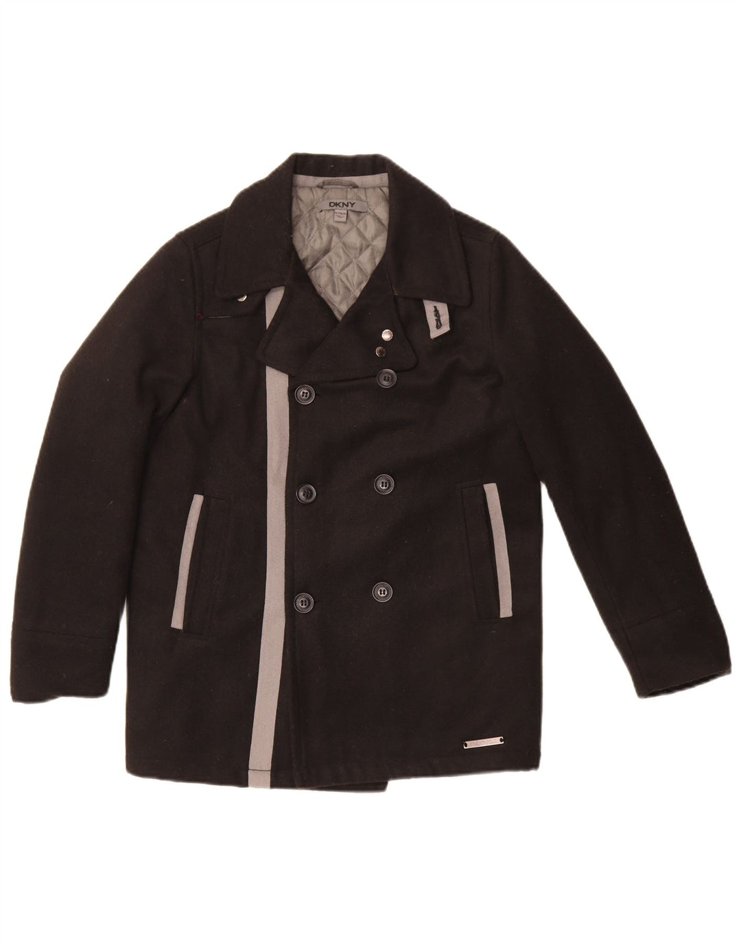 Dkny Womens Pea Coat UK 10 Small Black Colourblock Polyester
