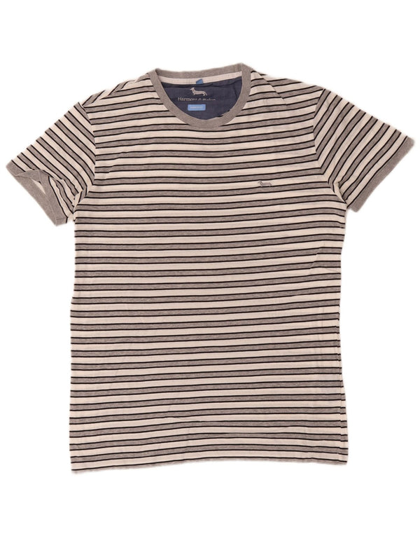 Harmont & Blaine Mens Narrow Fit T-Shirt Top Medium White Striped Cotton