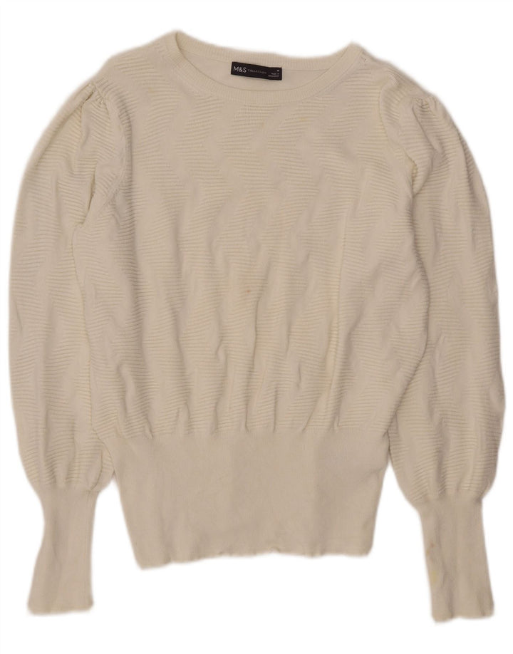 Marks & Spencer Womens Boat Neck Jumper Sweater UK 12 Medium Off White