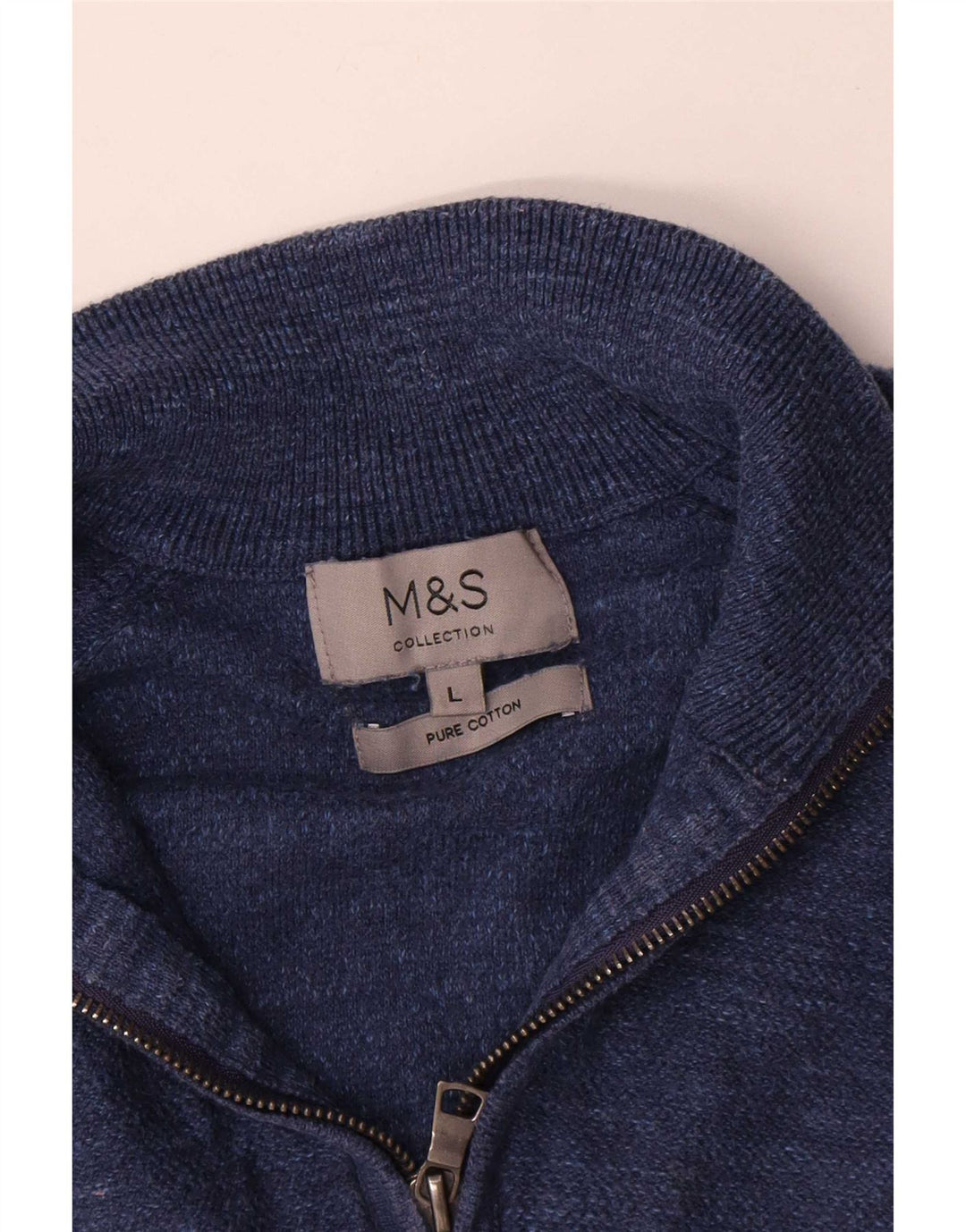 Marks & Spencer Mens Zip Neck Jumper Sweater Large Blue Flecked Cotton