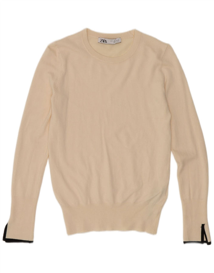 Zara Womens Crew Neck Jumper Sweater UK 8 Small Off White Viscose