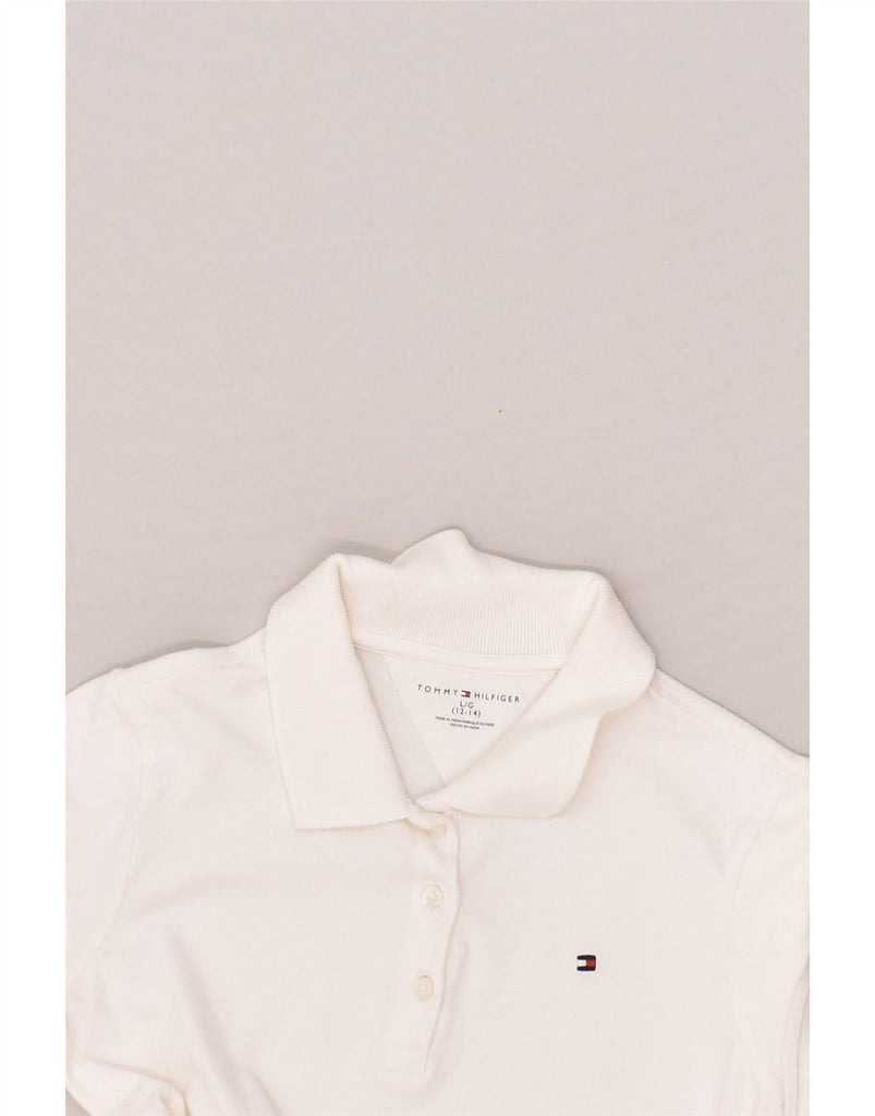 TOMMY HILFIGER Girls Polo Shirt 12-13 Years Large  White Cotton | Vintage Tommy Hilfiger | Thrift | Second-Hand Tommy Hilfiger | Used Clothing | Messina Hembry 