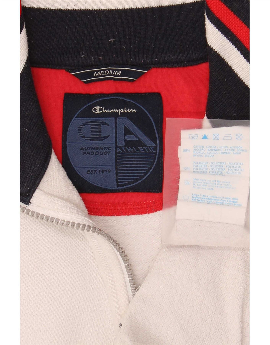 Champion Mens Tracksuit Top Jacket Medium White Colourblock Cotton