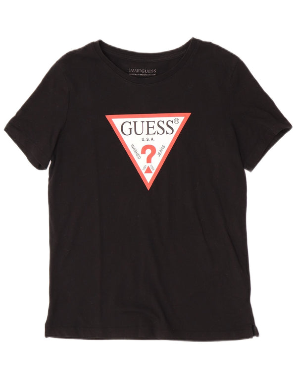 Guess Womens Oversized Graphic T-Shirt Top UK 6 XS Black Cotton