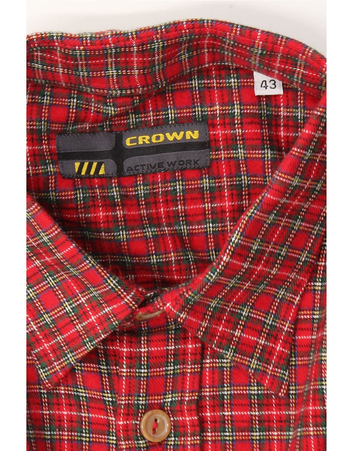 Crown Mens Flannel Shirt Size 43 Large Red Check Cotton
