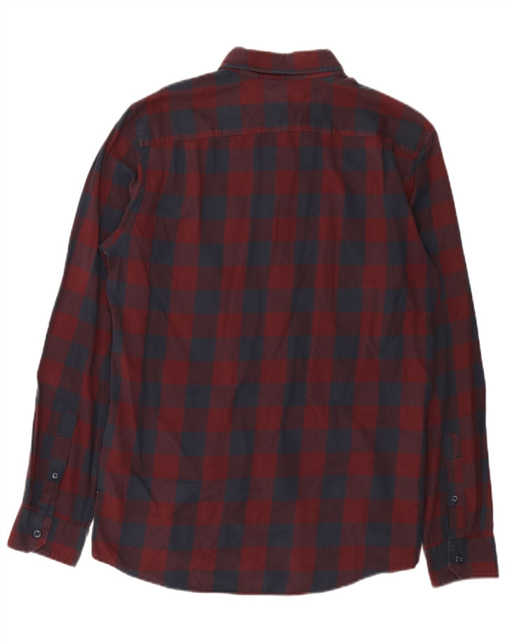 Jack Wills Mens Classic Fit Shirt Medium Burgundy Gingham Cotton