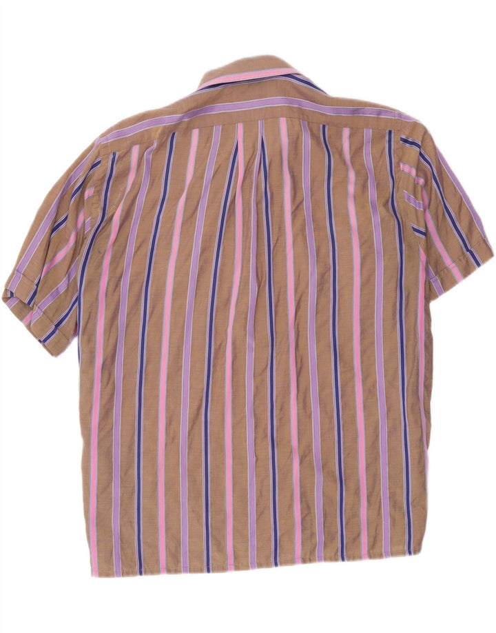 Vintage Mens Short Sleeve Shirt Large Brown Striped