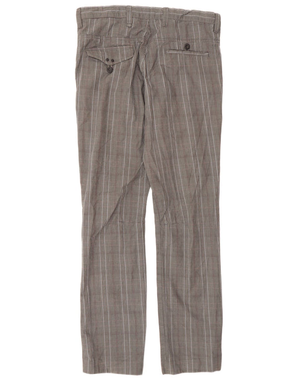 Zara Mens Straight Chino Trousers EU 44 Large W34 L35 Grey Check Cotton
