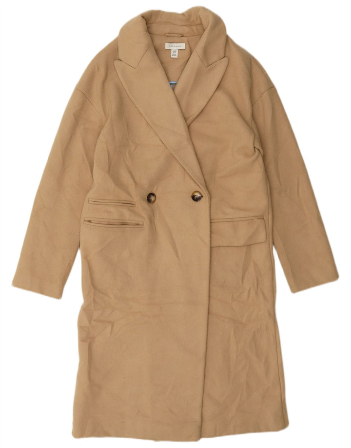 Topshop Womens Double Breasted Coat UK 8 Small Beige Polyester