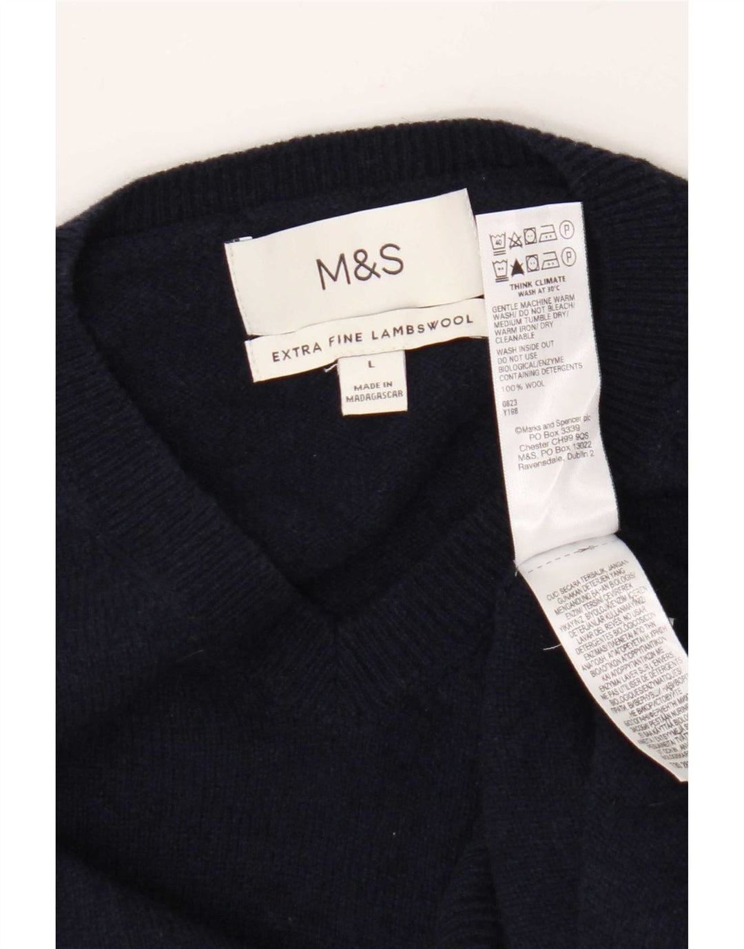 Marks & Spencer Mens V-Neck Jumper Sweater Large Navy Blue Wool