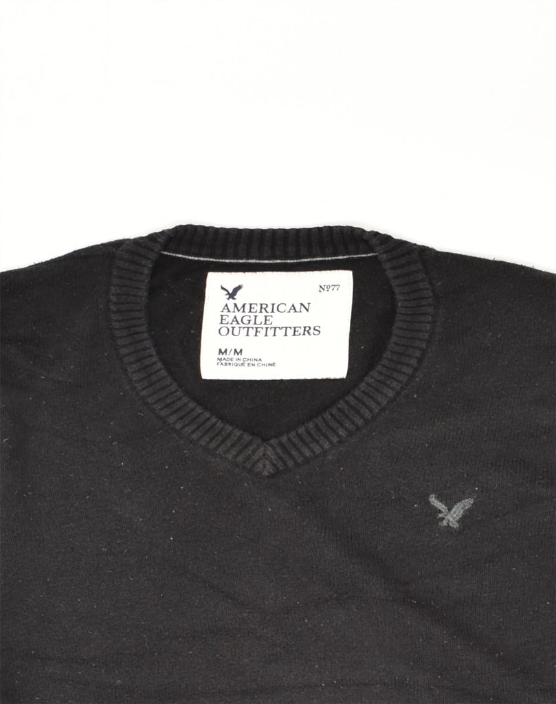 AMERICAN EAGLE OUTFITTERS Mens V-Neck Jumper Sweater Medium Black Cotton | Vintage American Eagle Outfitters | Thrift | Second-Hand American Eagle Outfitters | Used Clothing | Messina Hembry 