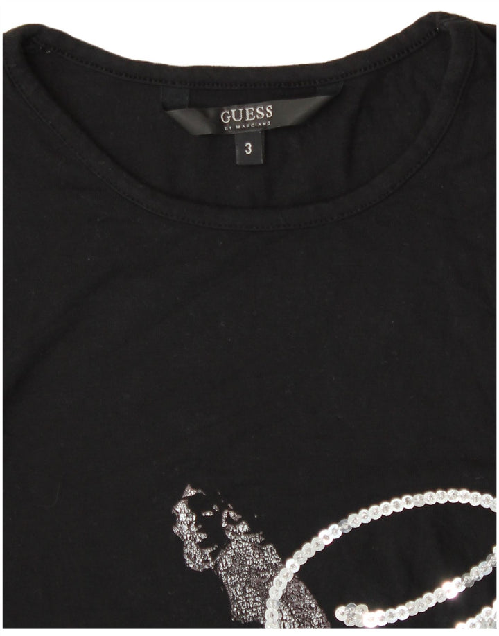 Guess By Marciano Womens Graphic Top Long Sleeve Size 3 XS Black