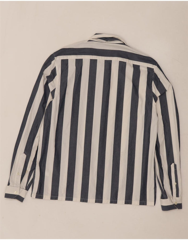 FARAH Mens Casual Fit Shirt Medium Navy Blue Striped Cotton