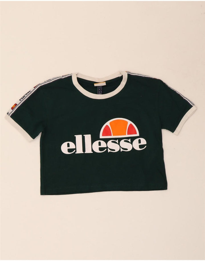 ELLESSE Womens Crop Graphic T-Shirt Top UK 4 XS Green Cotton