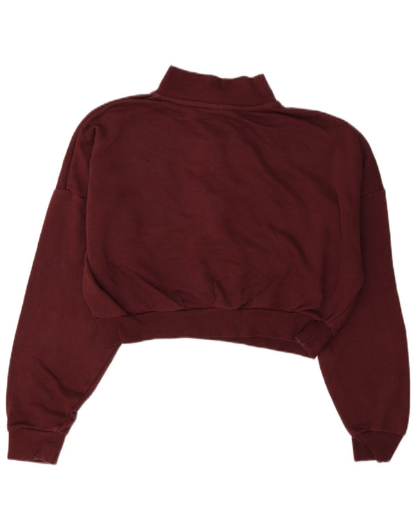 Nike Womens Crop Zip Neck Sweatshirt Jumper UK 14 Medium Burgundy Cotton