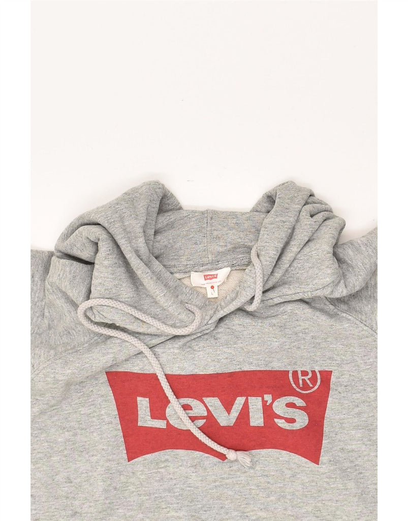 LEVI'S Womens Graphic Hoodie Jumper UK 16 Large Grey Cotton Vintage Levi's and Second-Hand Levi's from Messina Hembry 