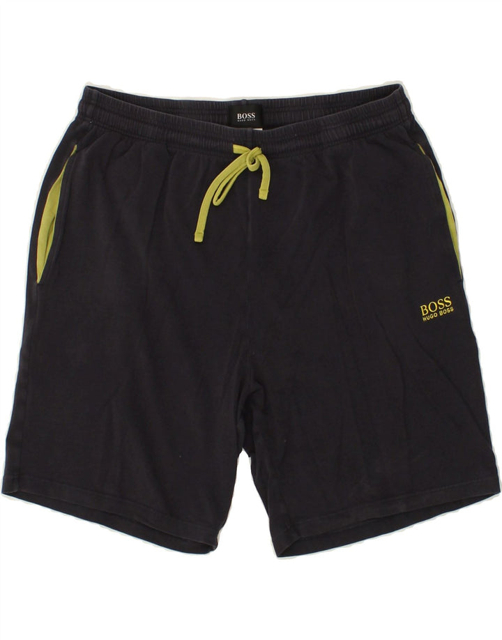 HUGO BOSS Mens Graphic Sport Shorts Small Navy Blue Cotton