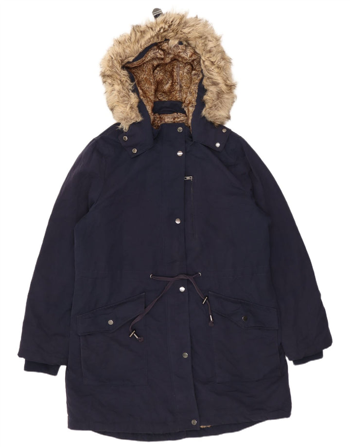 Marks & Spencer Womens Oversized Hooded Parka Jacket UK 14 Large Navy Blue