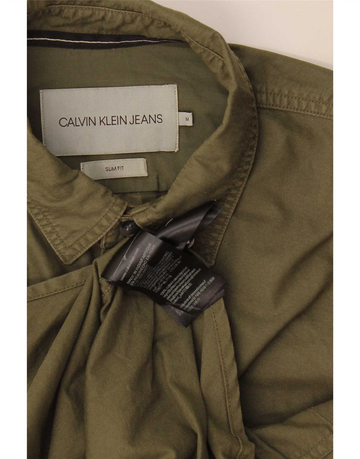 Calvin Klein Jeans Mens Slim Fit Shirt Medium Green Cotton