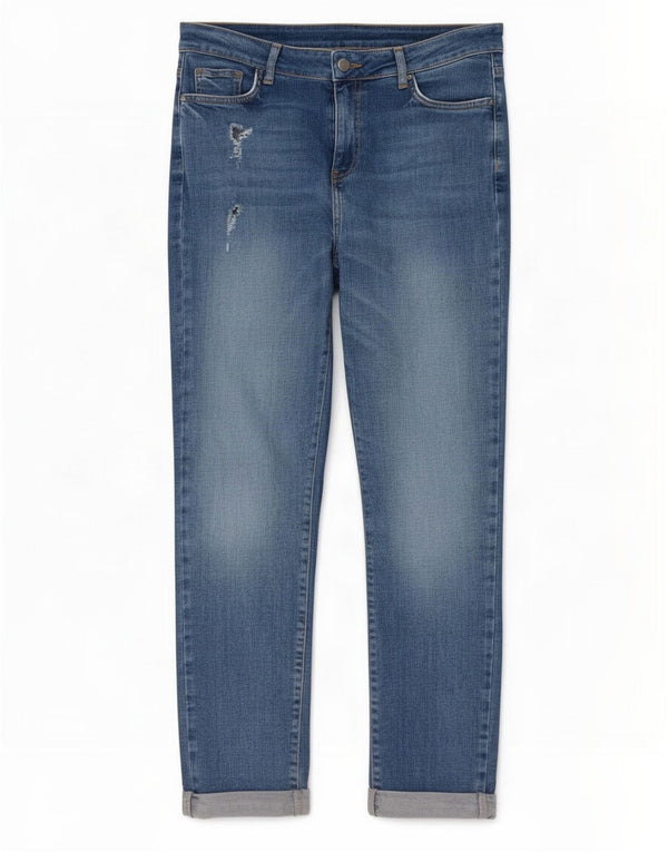 M&Co Womens Distressed Slim Jeans UK 12 Medium W28 L28 Blue