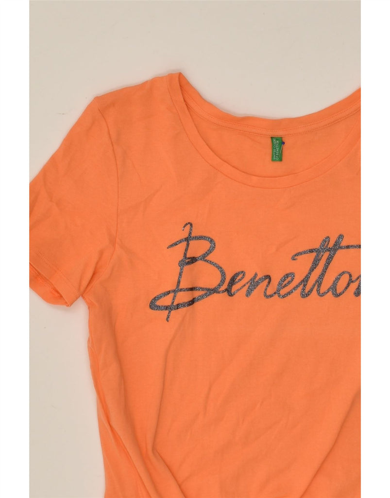 BENETTON Girls Graphic T-Shirt Top 12-13 Years Large Orange Cotton | Vintage Benetton | Thrift | Second-Hand Benetton | Used Clothing | Messina Hembry 