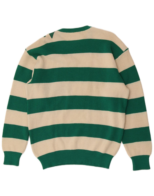 Navigare Mens Crew Neck Jumper Sweater Large Green Striped Wool