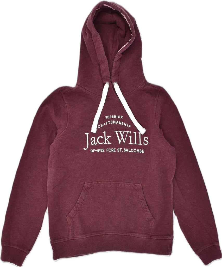 JACK WILLS Womens Graphic Hoodie Jumper UK 12 Medium Burgundy Sports | Vintage | Thrift | Second-Hand | Used Clothing | Messina Hembry 