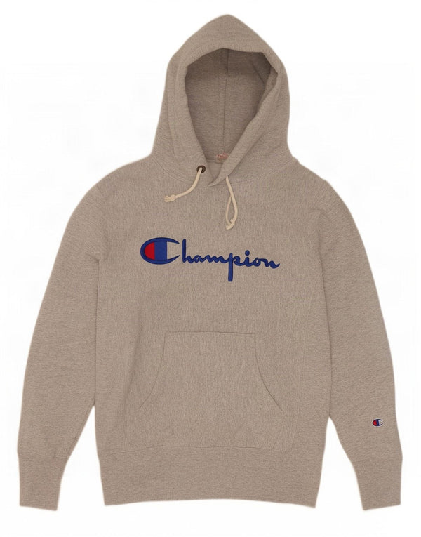 Champion Mens Reverse Weave Graphic Hoodie Jumper Medium Grey Cotton