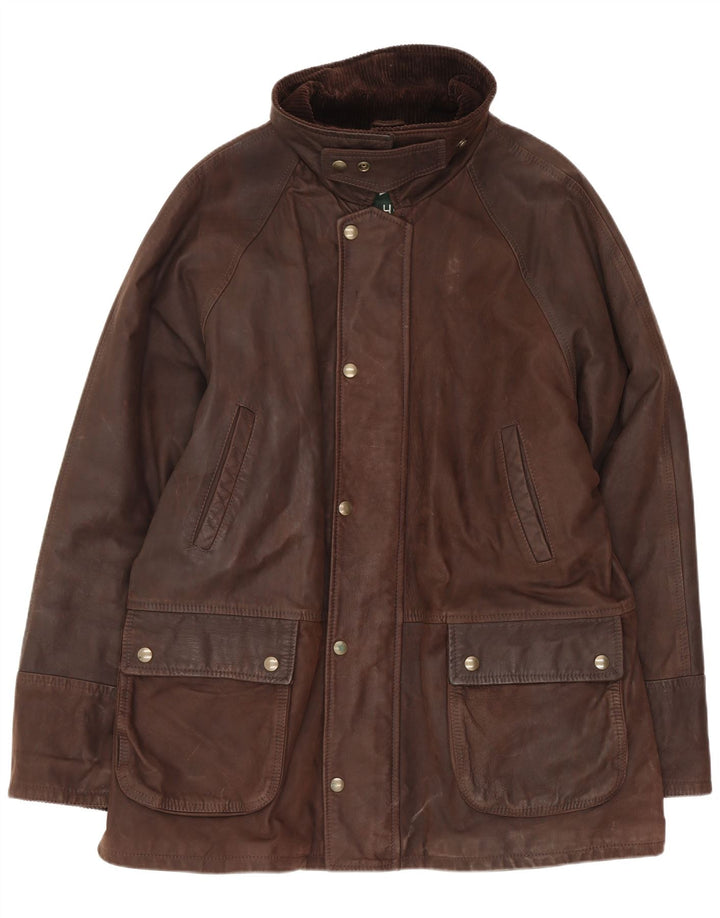 Daniel Hechter Mens Leather Windbreaker Jacket IT 52 XL Brown