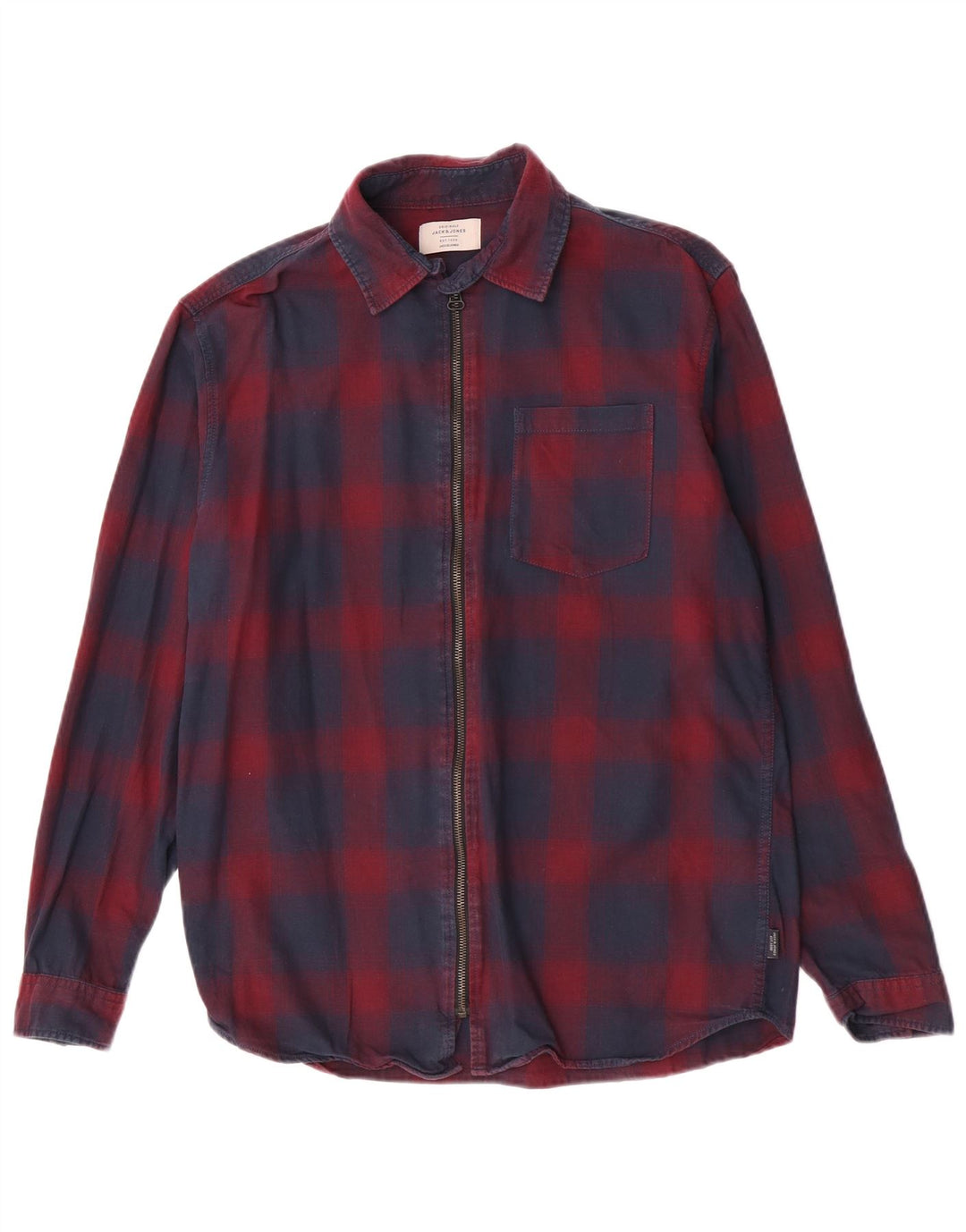 Jack & Jones Mens Flannel Shirt Large Navy Blue Plaid Cotton