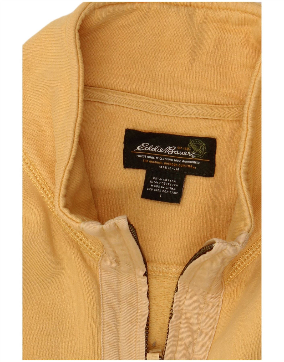 Eddie Bauer Mens Zip Neck Sweatshirt Jumper Large Yellow Cotton