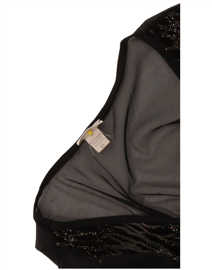 Yamamay Womens Long Sleeve See Through Top UK 12 Medium Black Striped