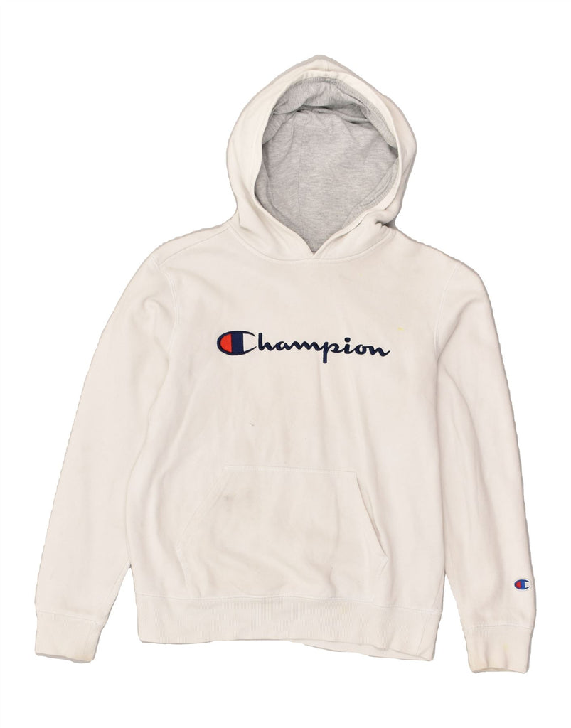 CHAMPION Womens Graphic Hoodie Jumper Large White Cotton | Vintage Champion | Thrift | Second-Hand Champion | Used Clothing | Messina Hembry 