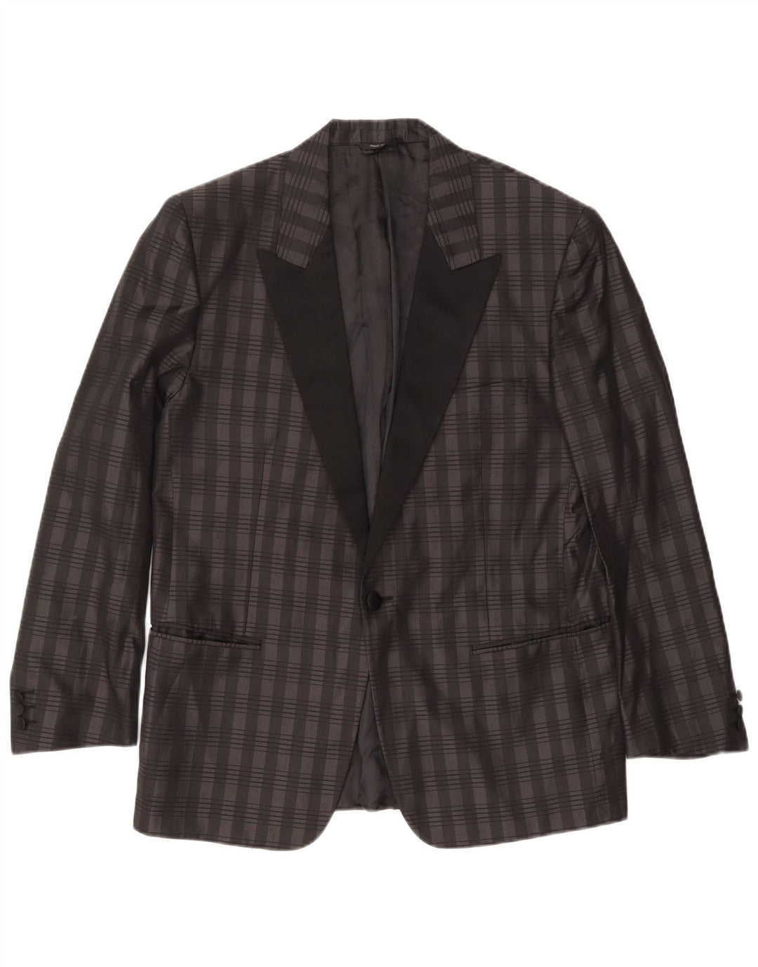 BOCCHESE Mens 1 Button Blazer Jacket IT 52 XL Grey Check Silk