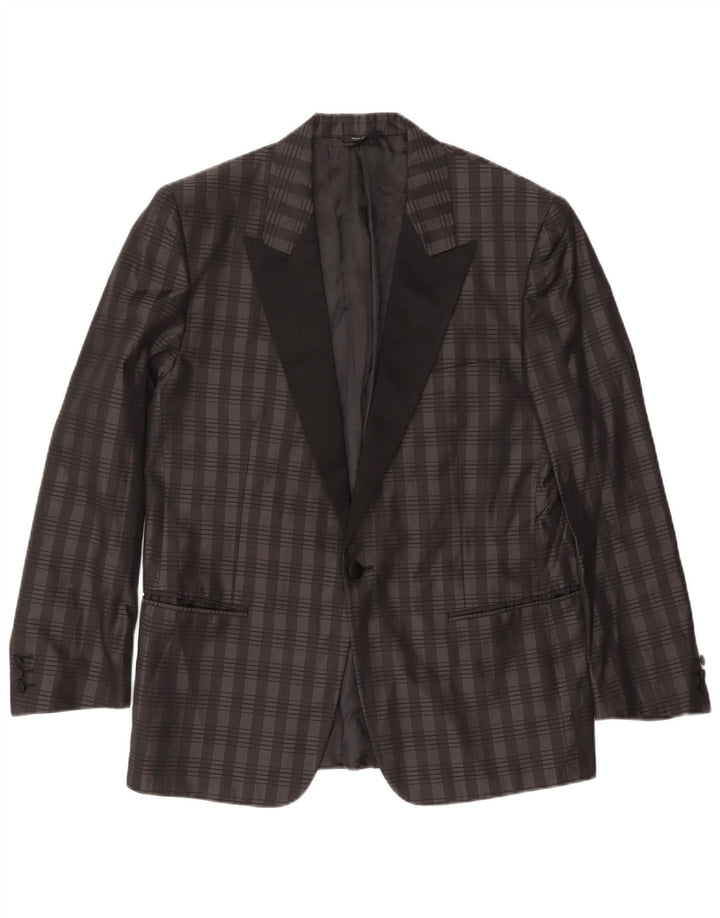 BOCCHESE Mens 1 Button Blazer Jacket IT 52 XL Grey Check Silk