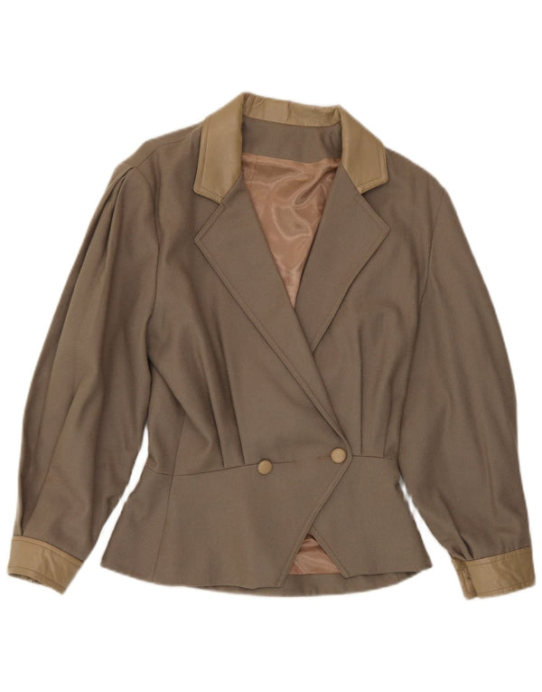 Harrods Womens Double Breasted Blazer Jacket UK 14 Medium Brown Wool