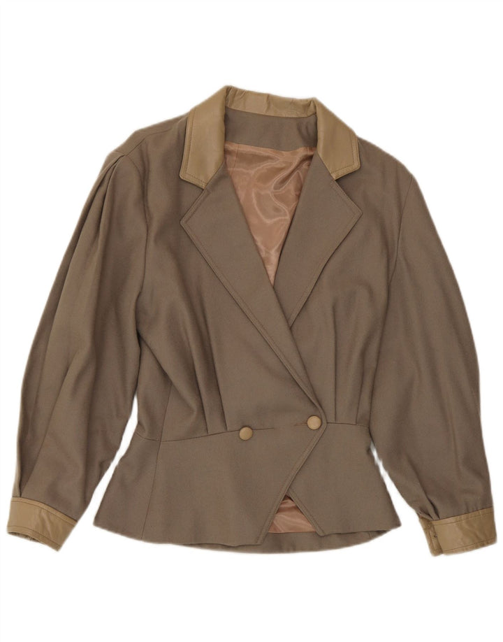 Harrods Womens Double Breasted Blazer Jacket UK 14 Medium Brown Wool