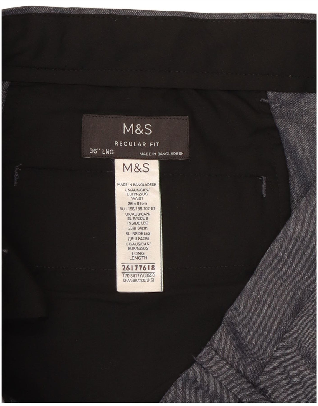 Marks & Spencer Mens Regular Fit Chino Trousers W36 L33 Grey Polyester