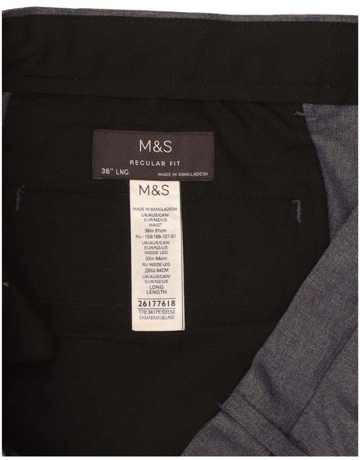 Marks & Spencer Mens Regular Fit Chino Trousers W36 L33 Grey Polyester