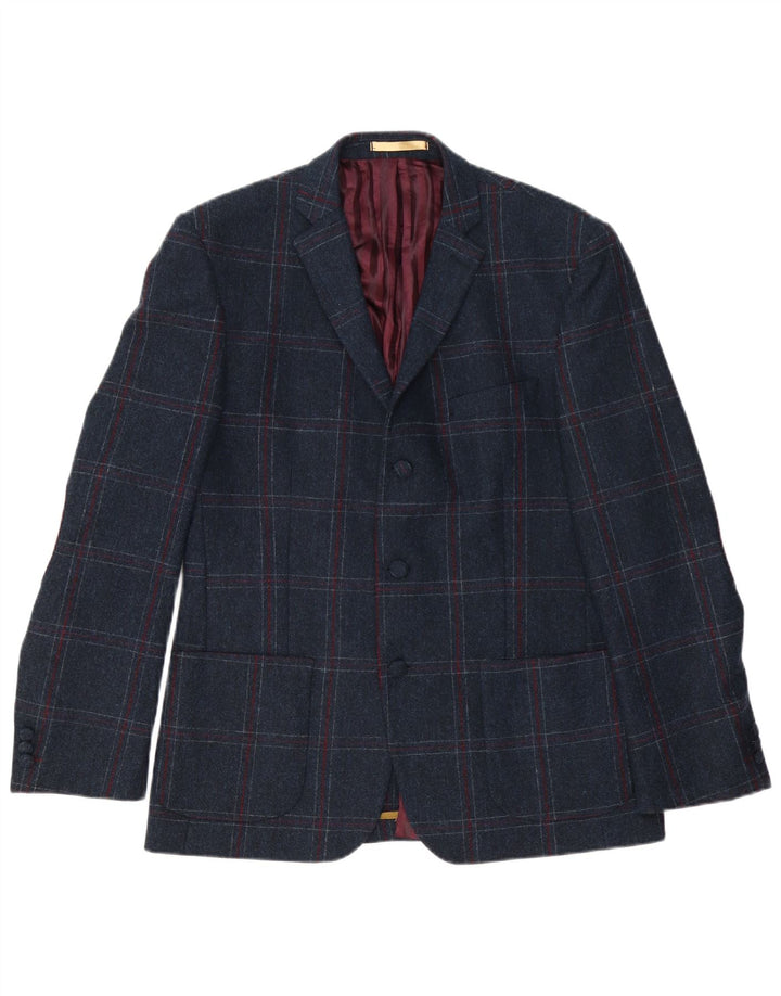 VINTAGE Mens Regular Fit 3 Button Blazer Jacket UK 42 XL Navy Blue Check