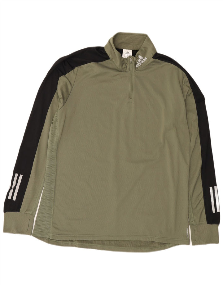 Adidas Mens Aeroready Zip Neck Pullover Tracksuit Top XL Khaki Colourblock