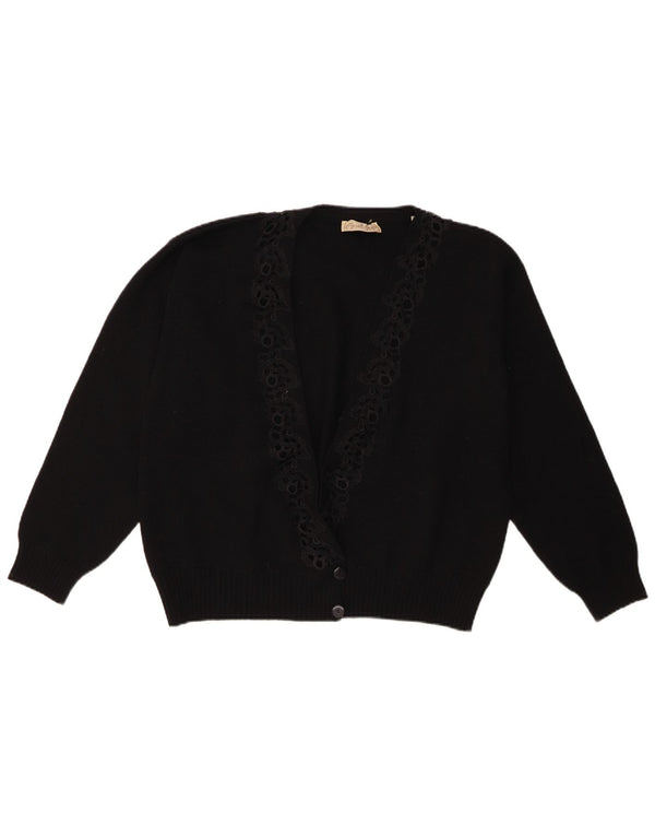 Vintage Womens Crop Oversized Cardigan Sweater IT 46 Large Black Floral