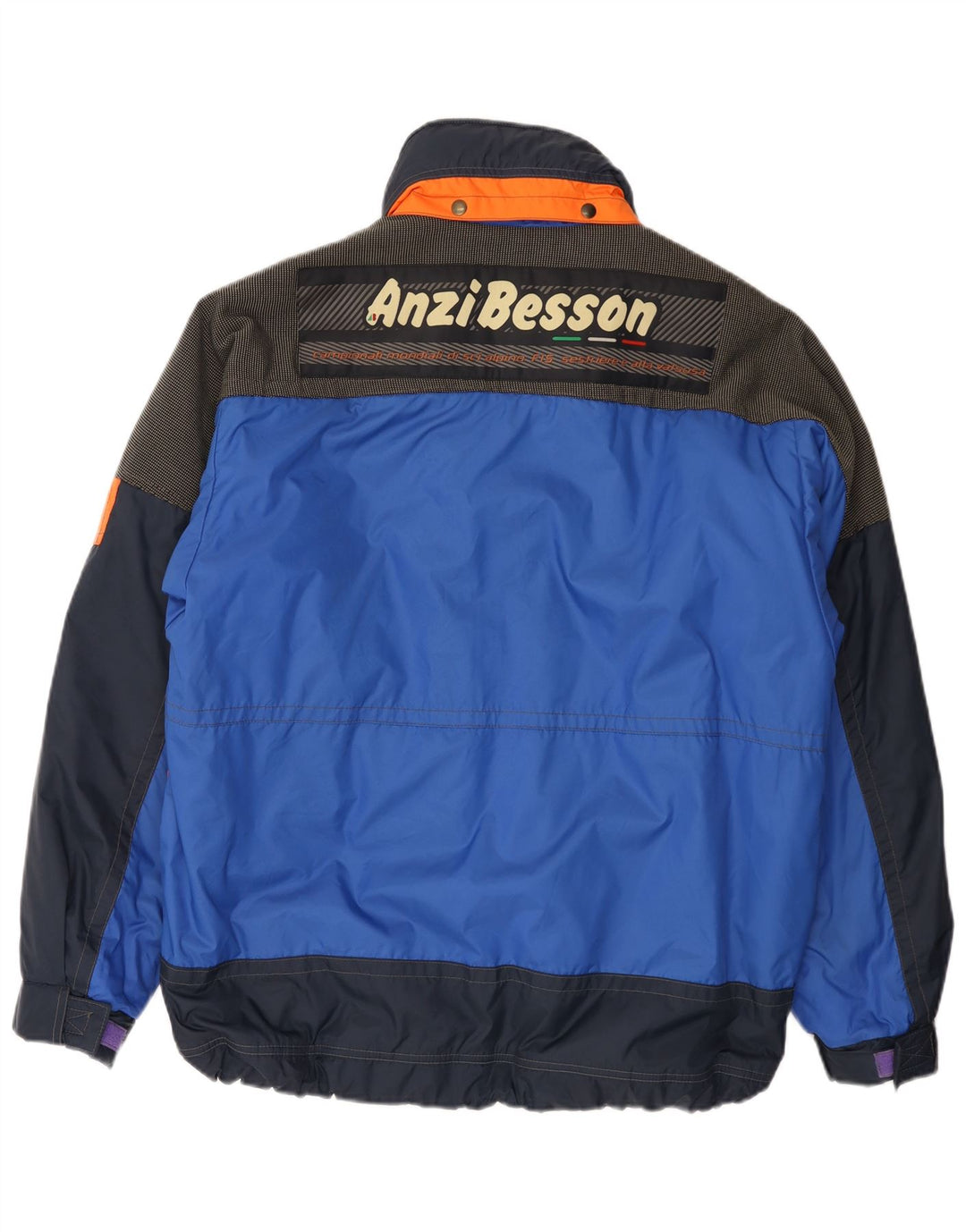 Anzi Besson Mens Graphic Hooded Ski Jacket IT 50 Large Blue Colourblock
