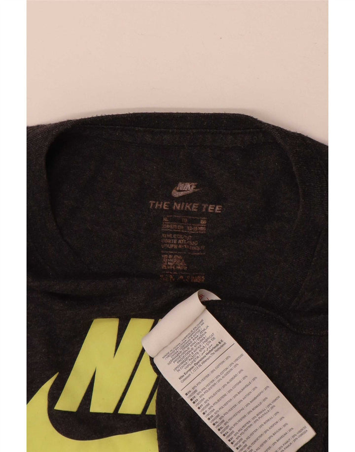 Nike Boys Graphic Top Long Sleeve 13-14 Years XL Grey Cotton
