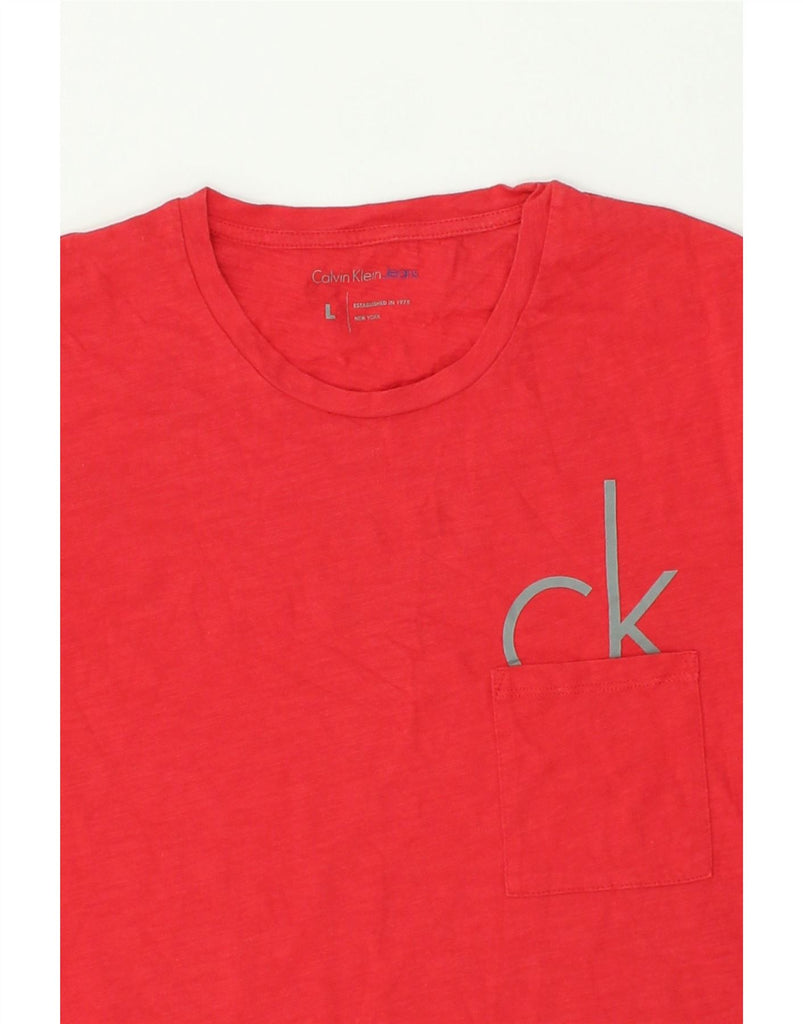 CALVIN KLEIN JEANS Womens T-Shirt Top UK 14 Large Red Cotton | Vintage Calvin Klein Jeans | Thrift | Second-Hand Calvin Klein Jeans | Used Clothing | Messina Hembry 